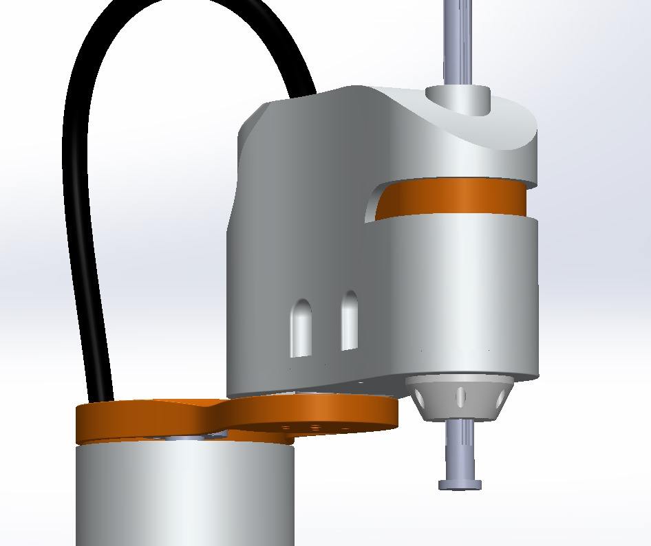 A SCARA robot moves swiftly between tasks<br>
       with visual effects showing stable motion lines,
       emphasising smooth performance.